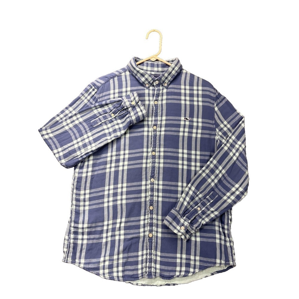 Vineyard Vines Shirt Mens Large Blue Plaid Whale Slim Fit Flannel Button Down